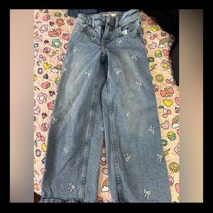 abercrombie kids light blue embroidered bow jeans